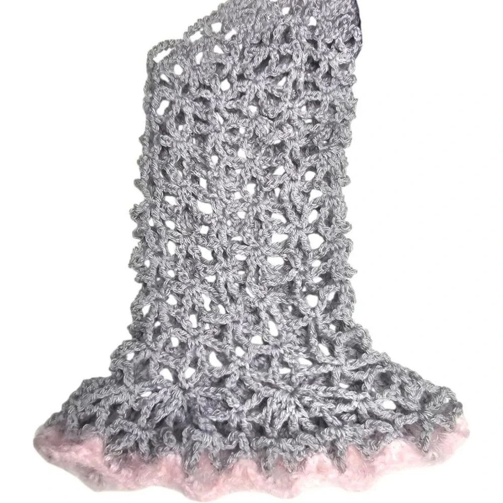 Handmade Crochet Corset Top with‎ Flared Sleeves – Black & Grey Coquette Style